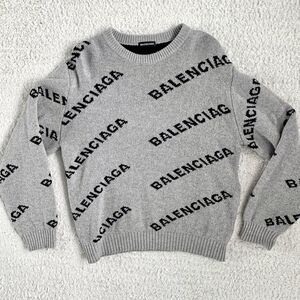 Balenciaga Gray Crewneck Sweater with Logo Pattern